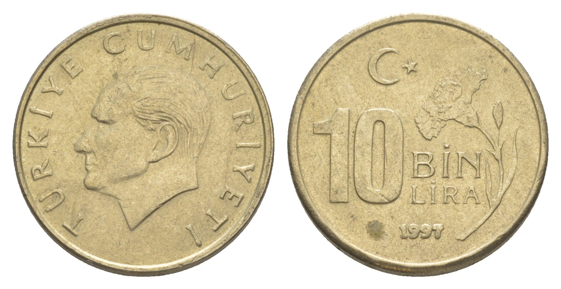Турция 10000 лир 1997 Кемаль Ататюрк KM 1027.1 медь цинк никель 4648-912