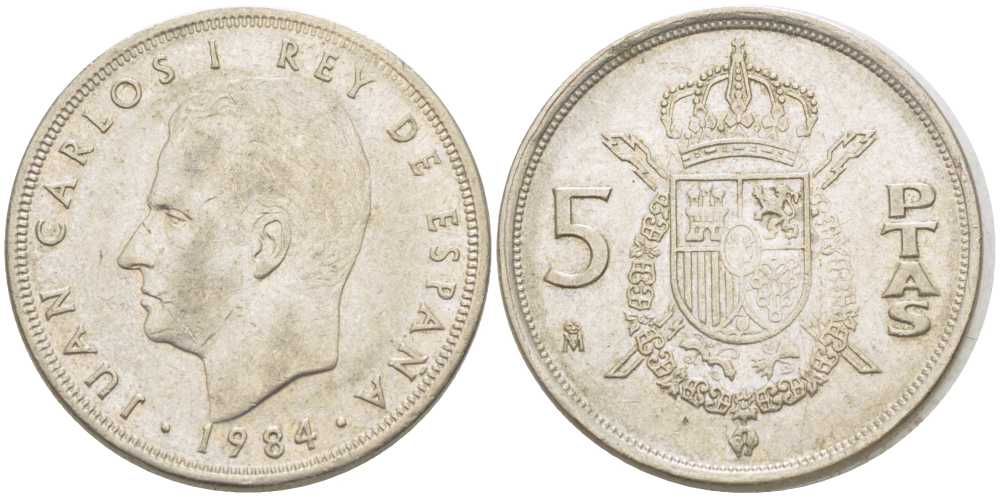 ИСПАНИЯ 5 ПЕСЕТ 1984 ХУАН КАРЛОС I (1975-) KM 823 медно-никель 213-157