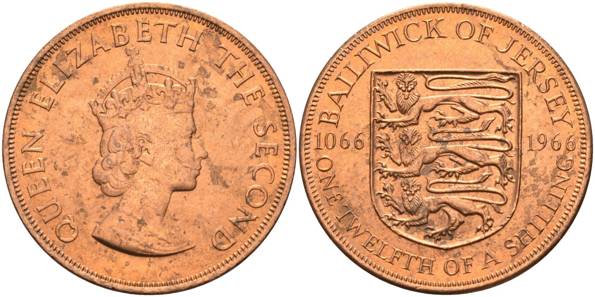 Джерси 1/12 шиллинга 1966 900 лет Нормандскому завоеванию KM 26 бронза UNC 4367-411