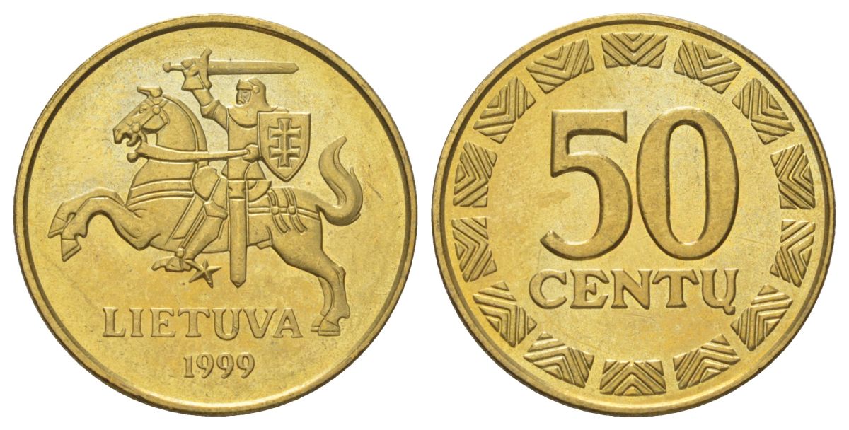 Литва 50 центов 1999 KM 108 никель латунь UNC 4624-654