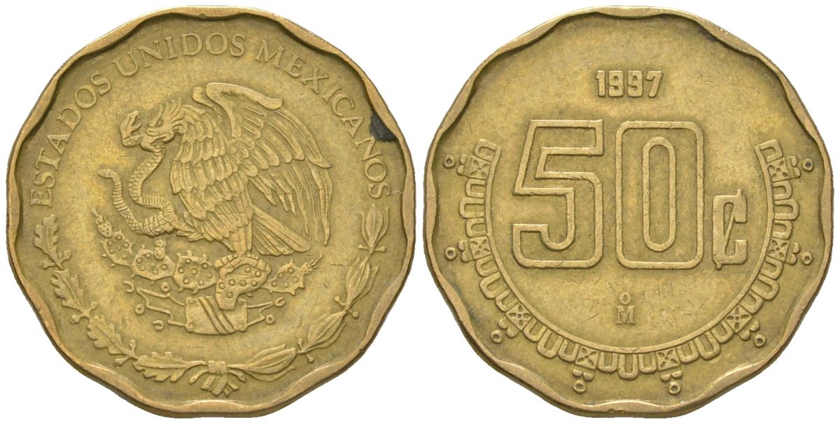 Мексика 50 сентаво 1997 M KM 549 алюминиевая бронза 4595-1227