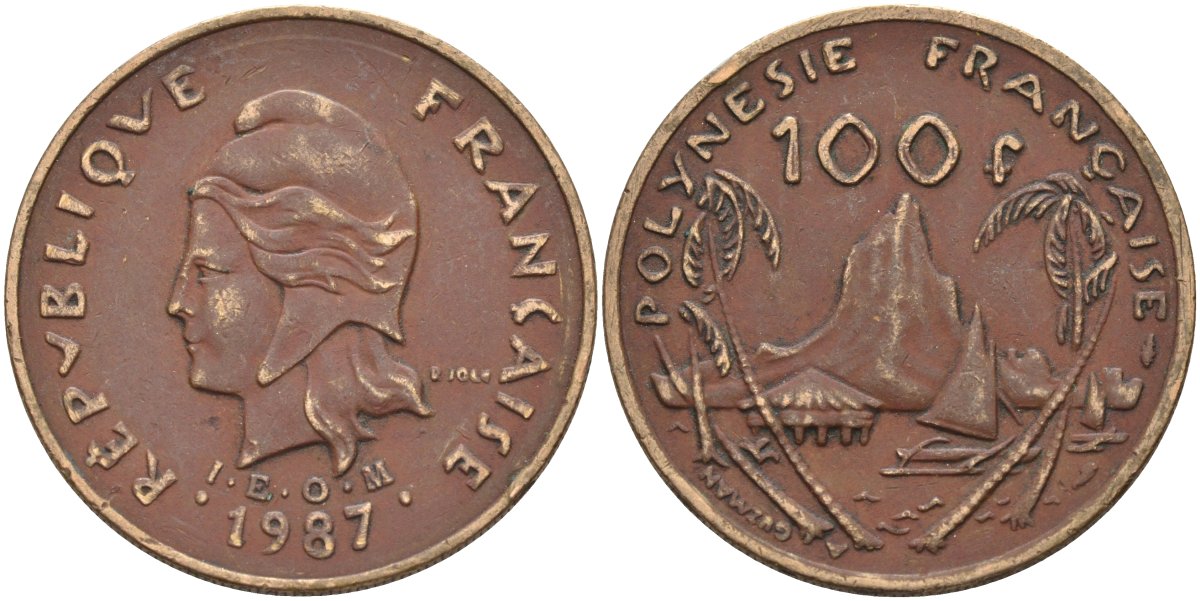 Французская Полинезия 100 франков 1987 KM 14 никель-бронза 4131-1031