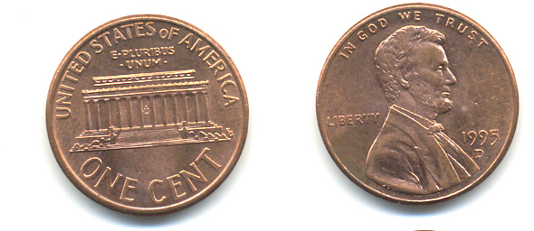 США 1 ЦЕНТ 1995 D, ЛИНКОЛЬН KM 201b цинк плакированный медью 86-317