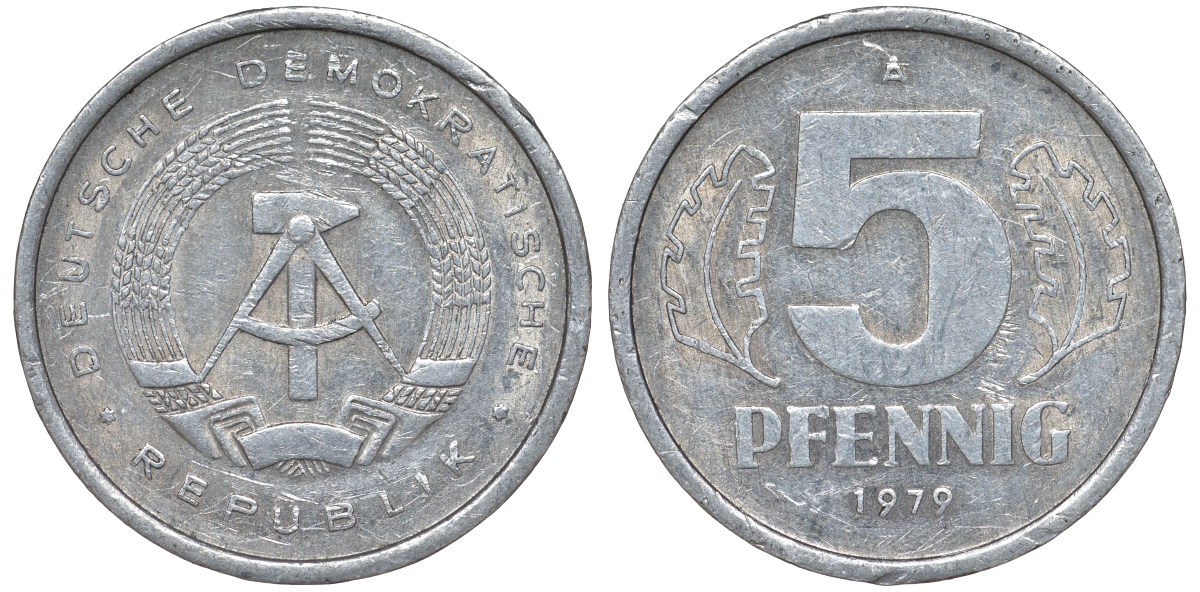 ГДР 5 ПФЕННИГОВ 1979 А алюминий 62-353
