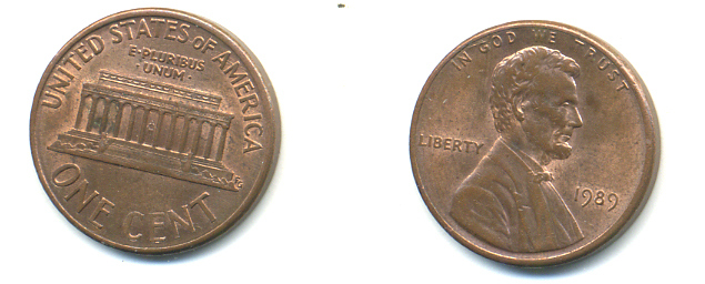 США 1 цент 1989 Линкольн KM 201b цинк плакированный медью 179-431