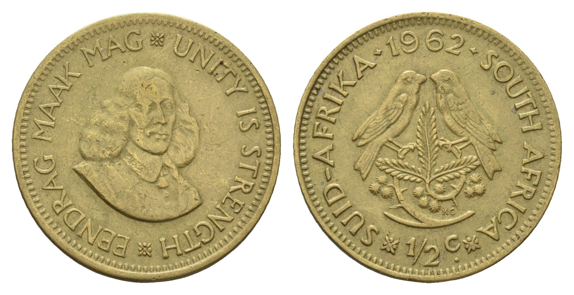 ЮАР 1/2 цента 1962 Ян ван Рибек KM 56 латунь 4114-456