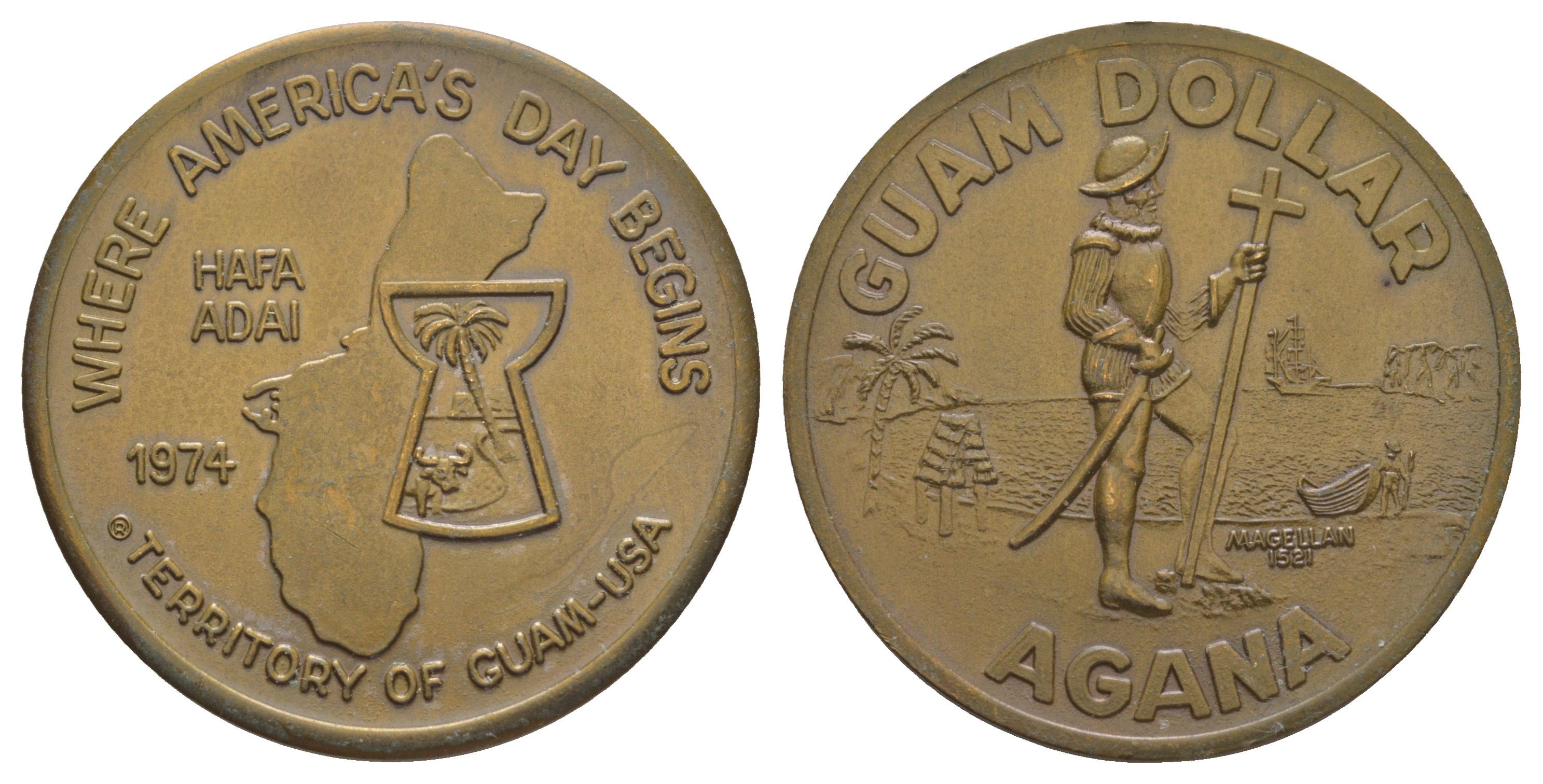 Гуам, Агана (США) 1 доллар 1974 Фернан Магеллан томпак 1082-4-42