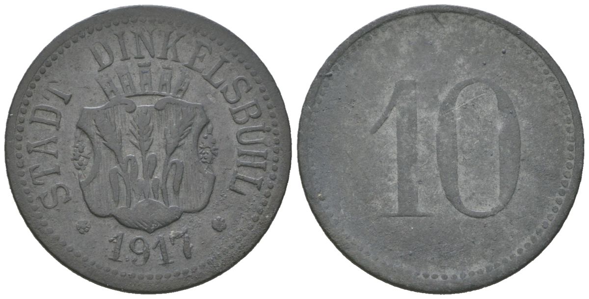 Динкельсбюль (Бавария) 10 пфенингов 1917 Funck 98.2, Men18 6526.2 цинк 99-253