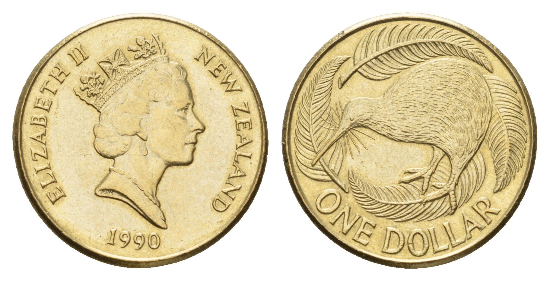 Новая Зеландия 1 доллар 1990 Елизавета II (1952-2022), птица киви KM 78 алюминиевая бронза 4671-537