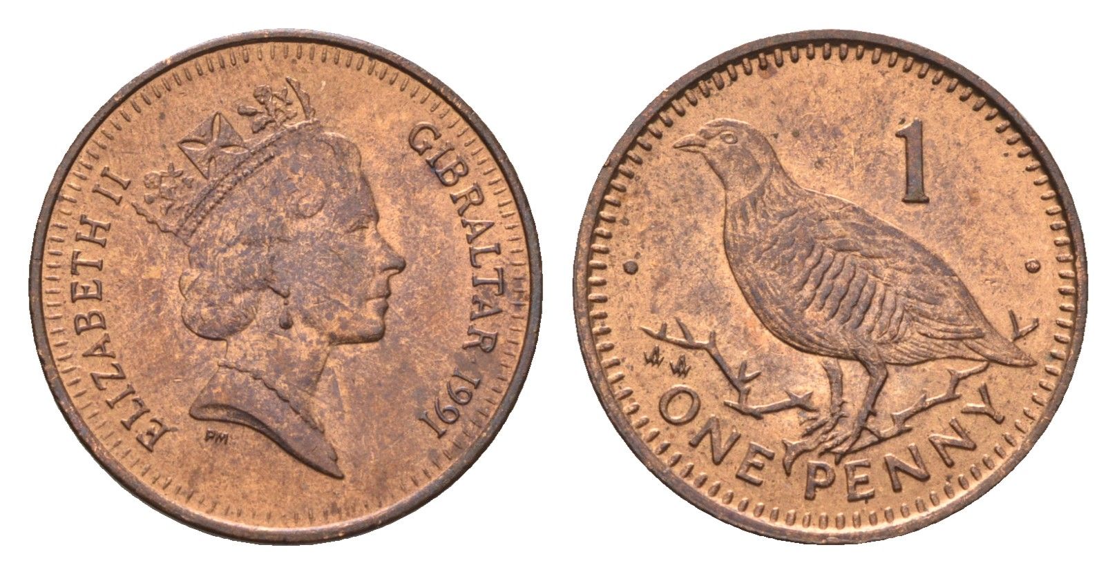 Гибралтар 1 пенни 1991 KM 20 бронза UNC 4668-464