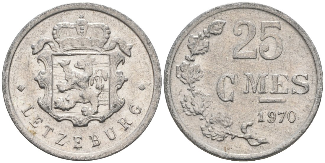Люксембург 25 сантимов 1970 Герцог Жан (1964-1999) KM 45a.1 алюминий 4567-668