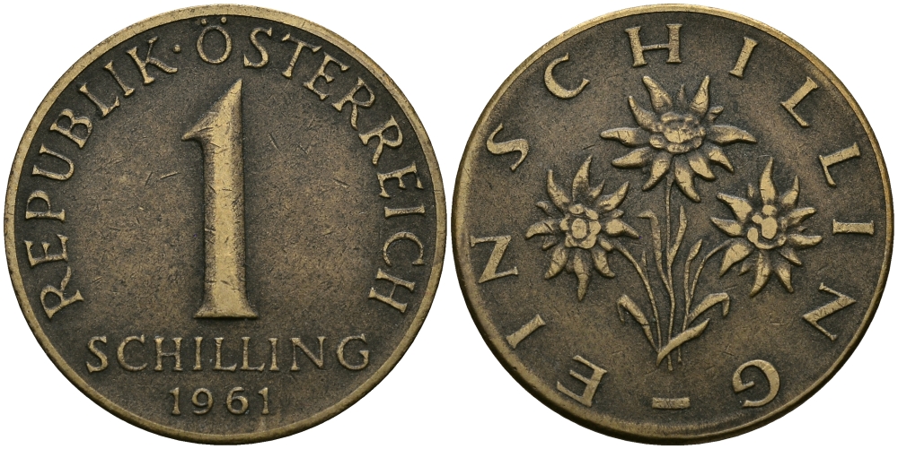 Австрия 1 шиллинг 1961 KM 2886 алюминиевая бронза 98-113