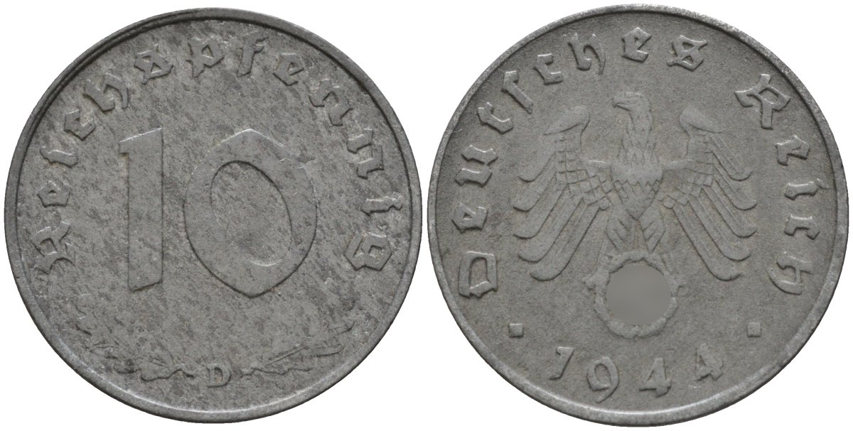 Германия 10 рейхспфеннигов 1944 D KM 101, J.371 цинк 4151-321