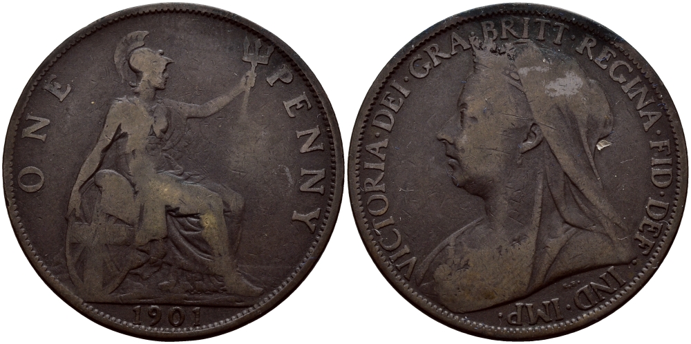 Великобритания 1 пенни 1901 Виктория (1837-1901) KM 790, Spink 3961 бронза 83-1142