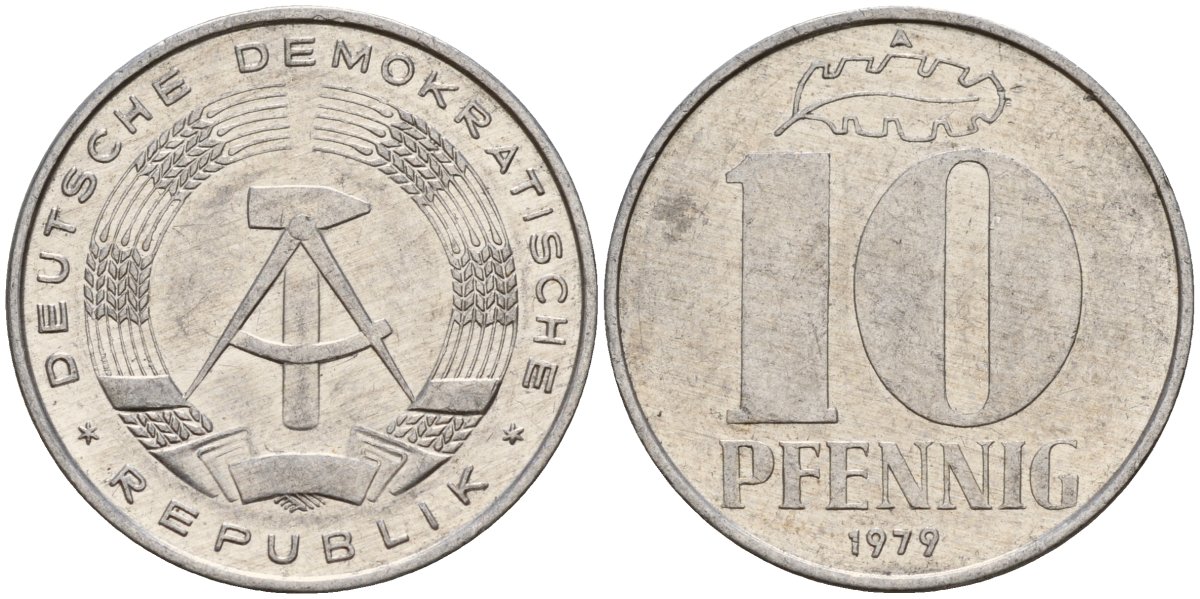 ГДР 10 пфеннигов 1979 A KM 10 алюминий 68-824