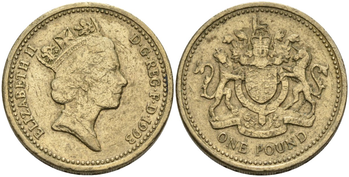 Великобритания 1 фунт 1993 Елизавета II (1952-2022) KM 964, Spink 4336 никель латунь 81-922
