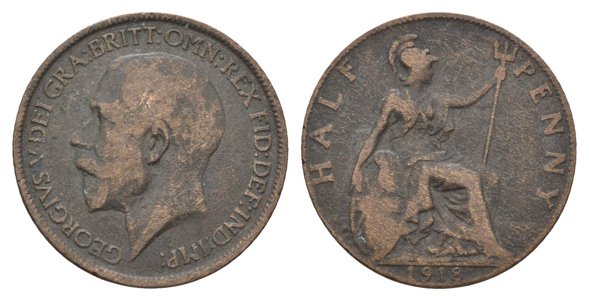 Великобритания 1/2 пенни 1918 Георг V (1910-1936) KM 809, Spink 4056 бронза 4662-1026