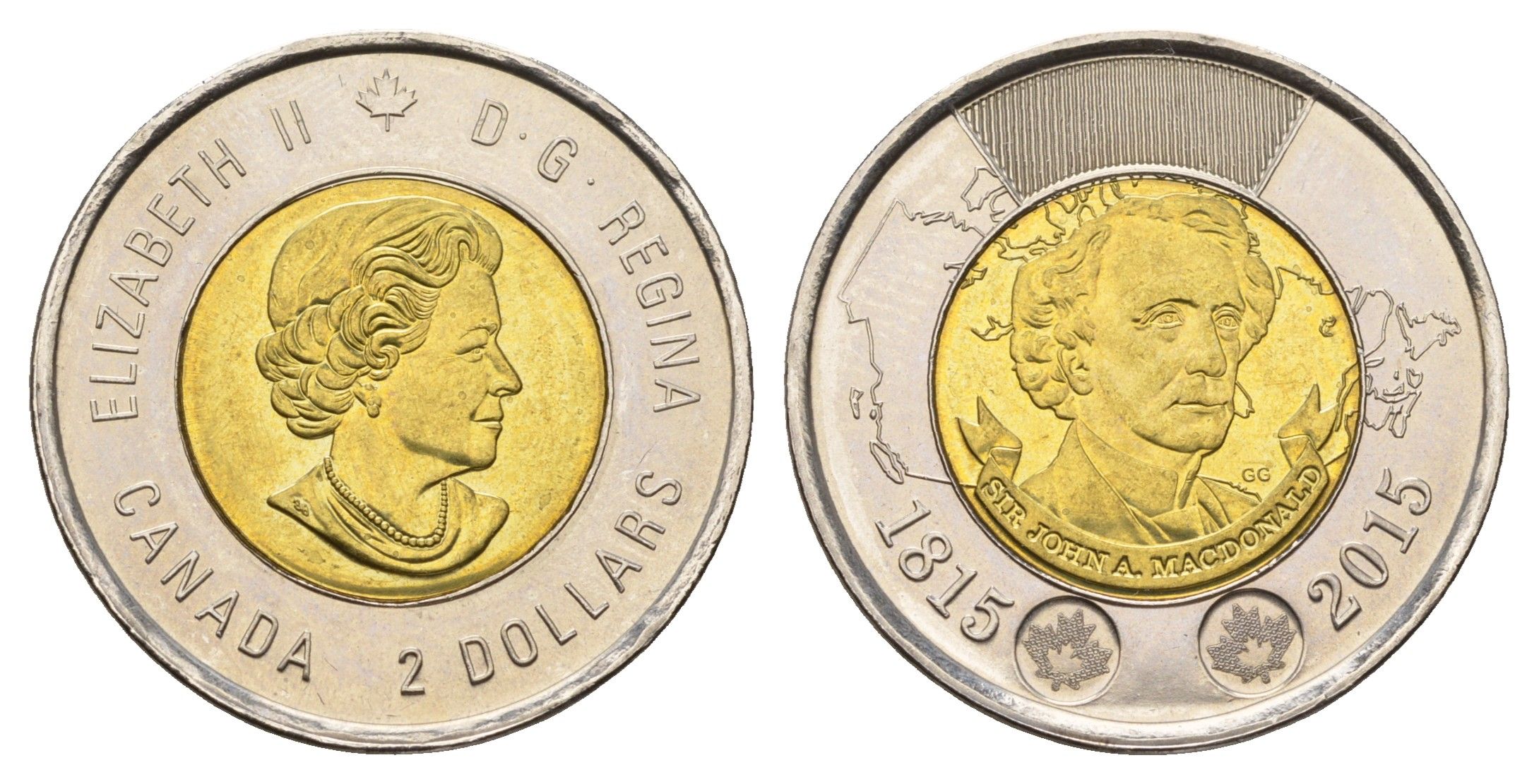 Канада 2 доллара 2015 200 лет со дня рождения Джона Макдональда KM 1855 биметалл UNC 106-745