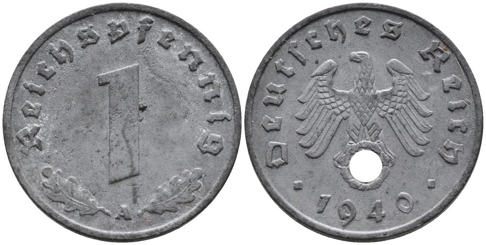 ГЕРМАНИЯ 1 РЕЙХСПФЕННИГ 1940 A KM 97, J.369 цинк 96-652