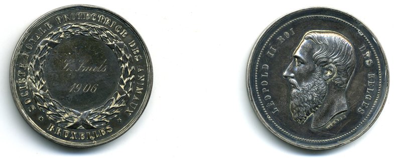 Бельгия медаль 1906 общество животных серебро 1072-1-24