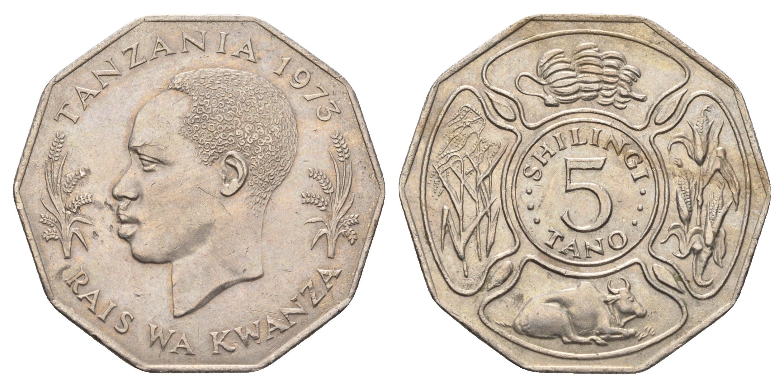 Танзания 5 шиллингов 1973 KM 6 медно-никель 51-1335