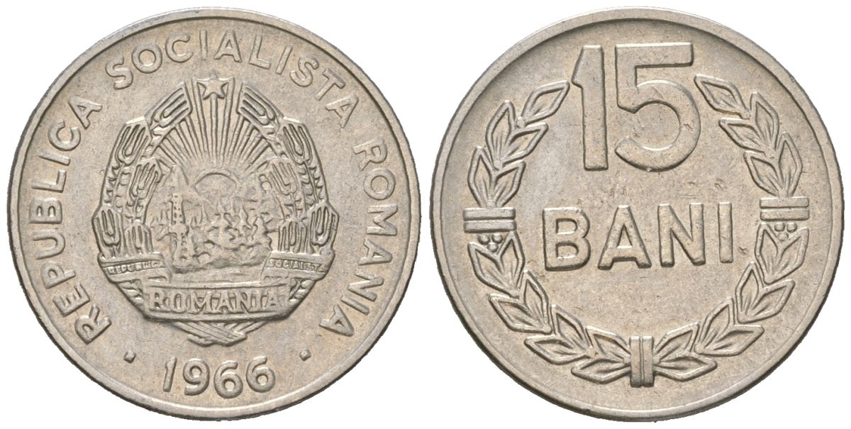 Румыния 15 бань 1966 KM 93 сталь плакированная никелем 99-914