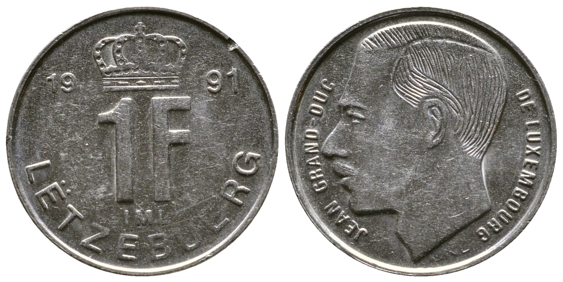ЛЮКСЕМБУРГ 1 ФРАНК 1991 ВЕЛИКИЙ ГЕРЦОГ ЖАН KM 63 никель сталь 57-251