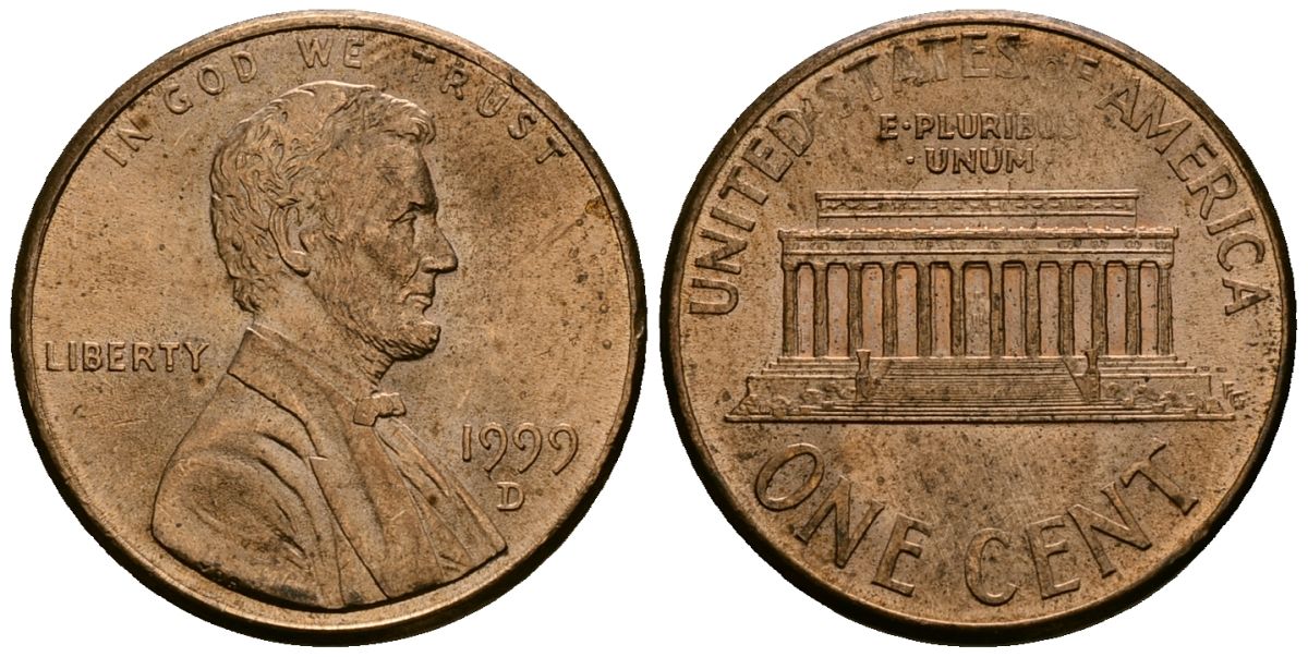 США 1 цент 1999 Авраам Линкольн KM 201b цинк плакированный медью 4136-347