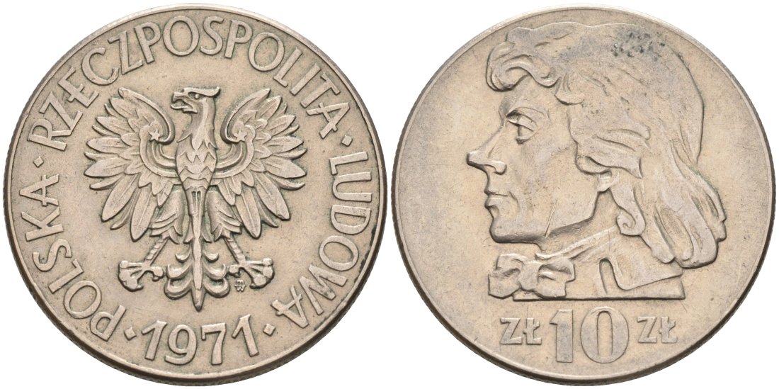 Польша 10 злотых 1971 MW, Тадеуш Костюшко KM 50а медно-никель 4572-412