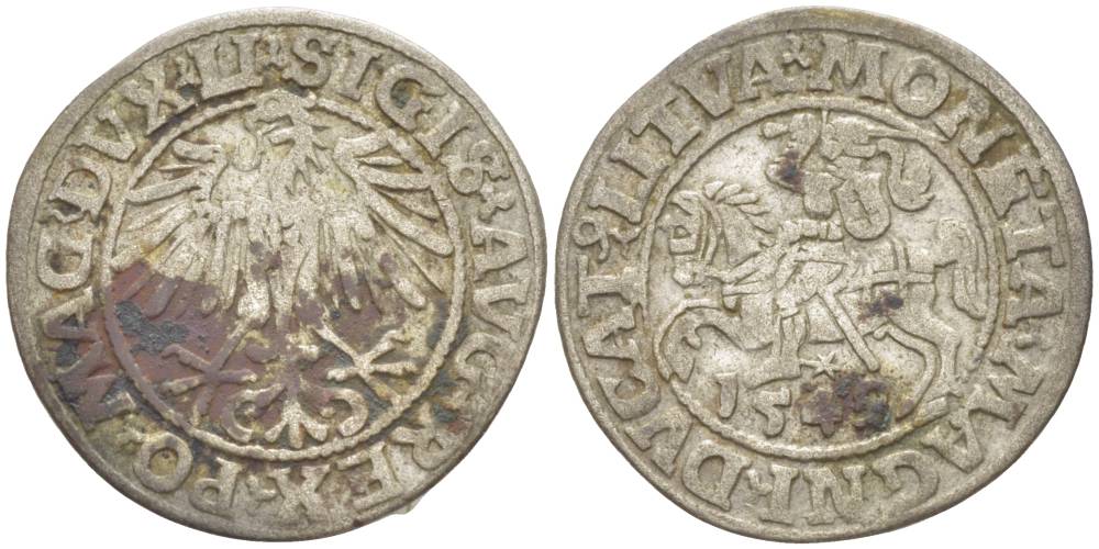 Великое княжество Литовское 1/2 гроша (полугрош) 1549 Сигизмунд II Август Ягеллон (1548-1572) король Польский и Великий Князь Литовский с 1544 года, вес 1,12 гр. Hutten 465. Col 476.74 серебро 1517-1013