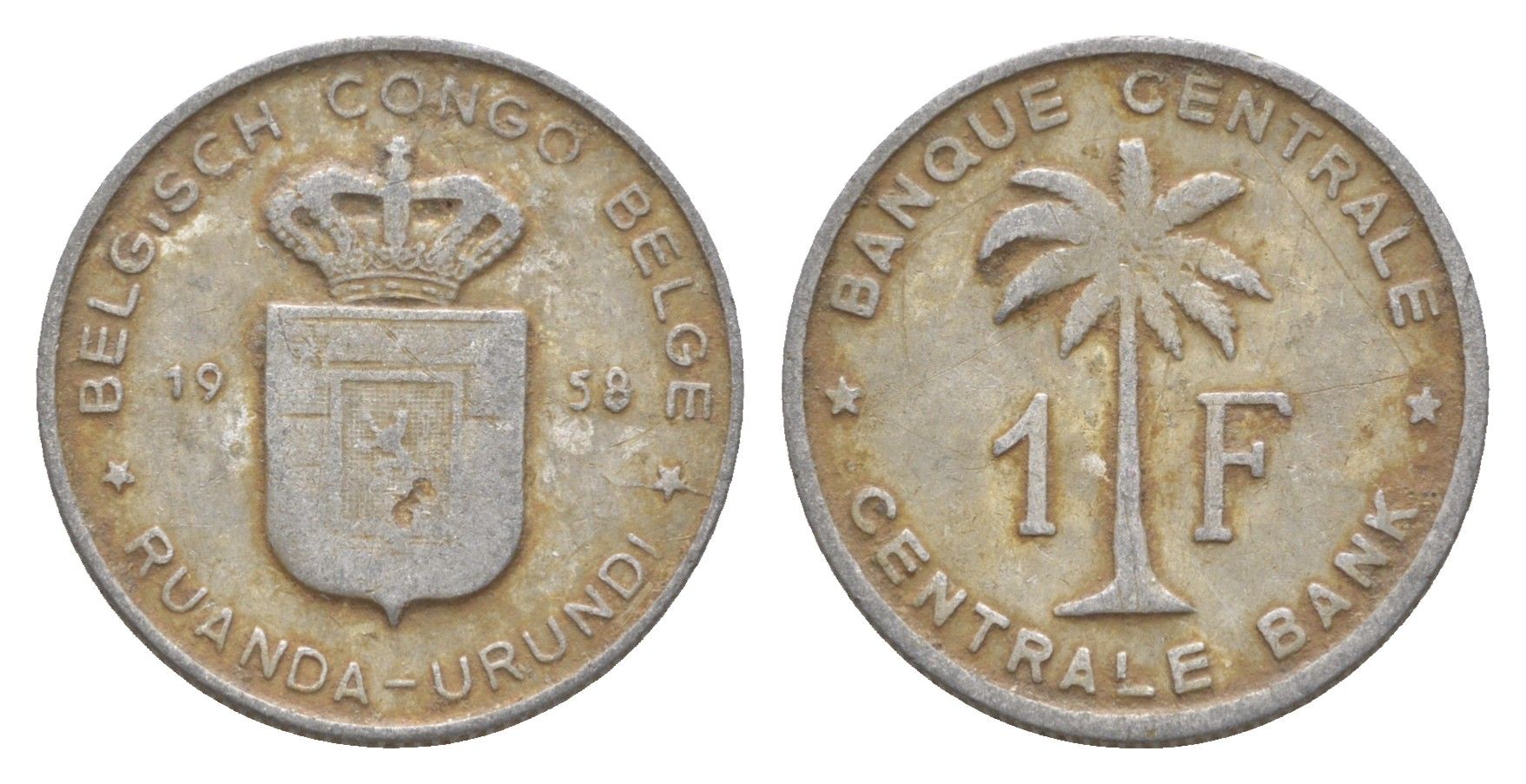 Руанда-Урунди 1 франк 1958 KM 4 алюминий 4647-1236