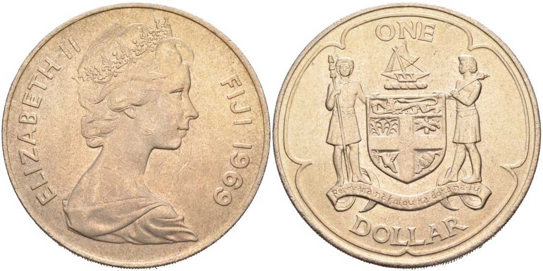 Фиджи 1 доллар 1969 герб, Елизавета II KM 32 медно-никель 4558-122