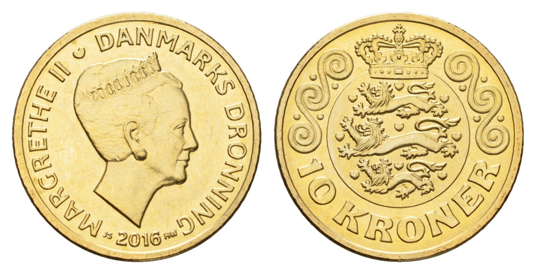 Дания 10 крон 2016 NR, Маргрете II (1972-2024) KM 954 алюминиевая бронза UNC 117-436