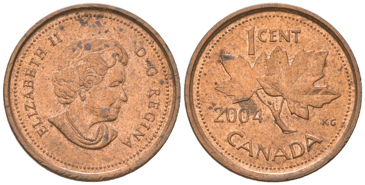 Канада 1 цент 2004 Елизавета II (1952-2022), кленовый лист KM 490 цинк плакированная едью aUNC 4617-919