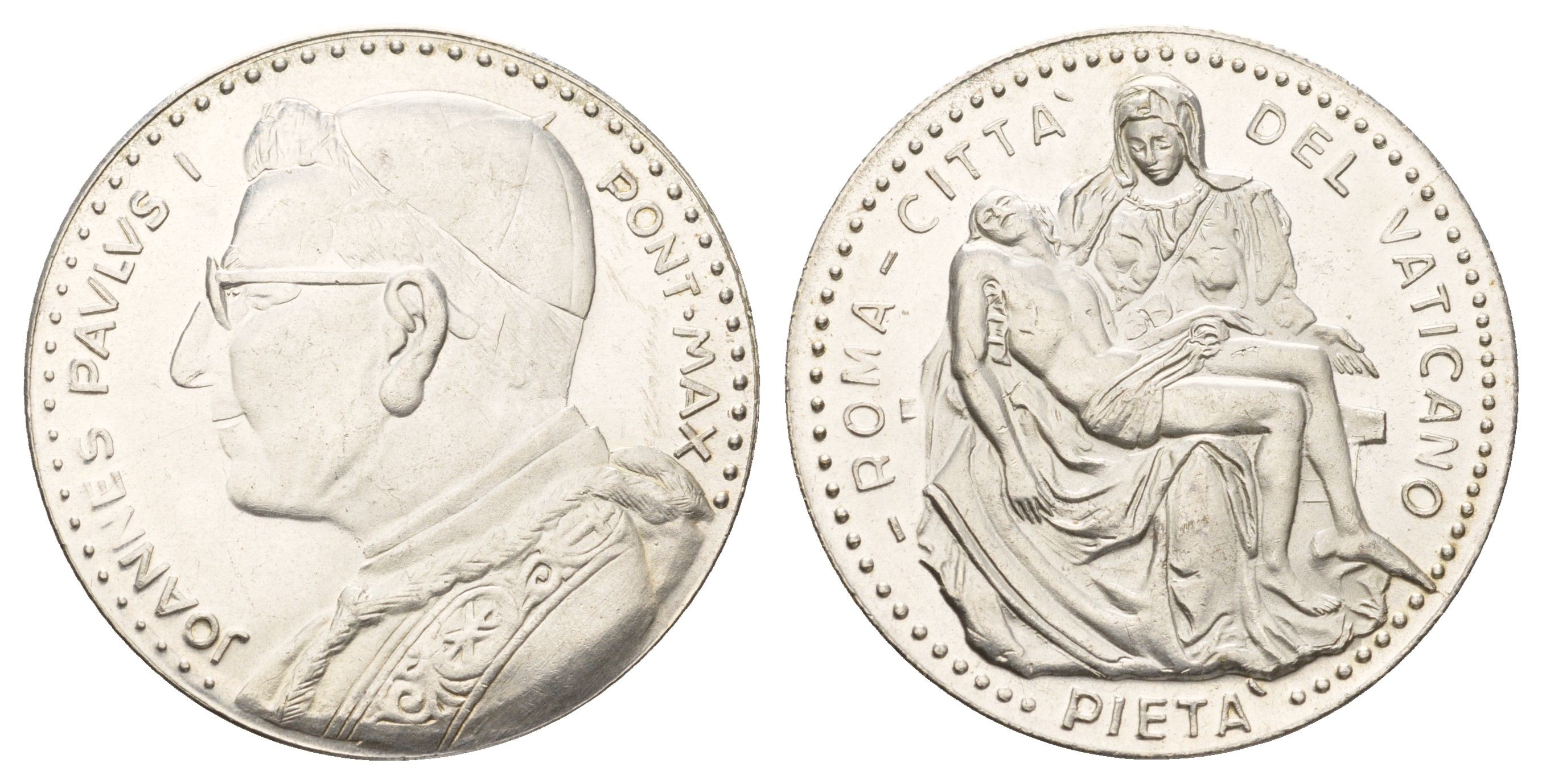 Ватикан медаль в честь избрание папой римским Иоанна Павла I ND (1978) Иоанн Павел I, Пьета Микеланджело, диаметр 35 мм, вес 15,6 гр бронза плакированная серебро 4667-1123