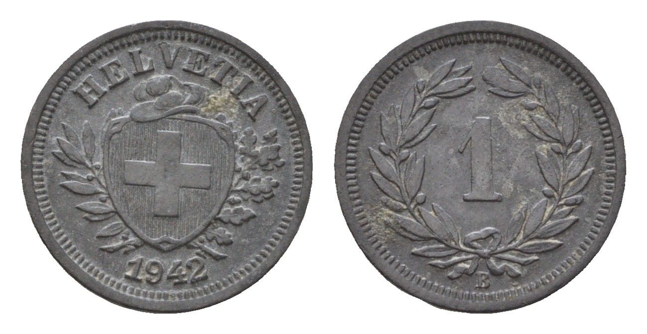 Швейцария 1 раппен 1942 B KM 3a цинк 46-718