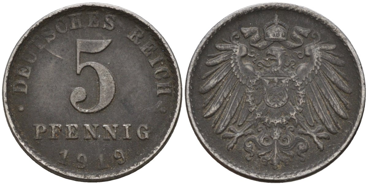 Германия 5 пфеннигов 1919 A KM 19, J. 297 железо 4151-621