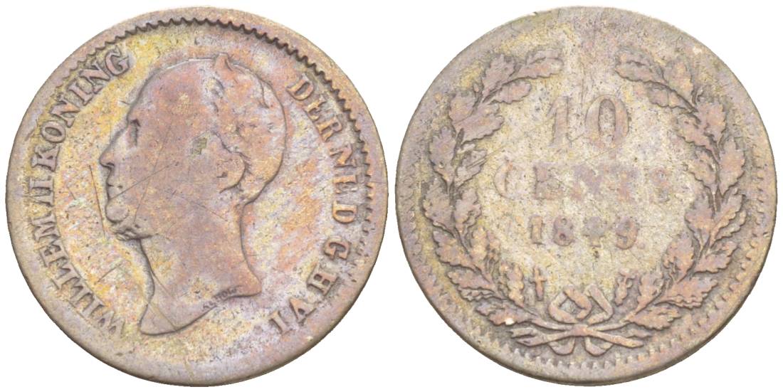 НИДЕРЛАНДЫ 10 ЦЕНТОВ 1849 ВИЛЛИАМ II (1840-1849), С ТОЧКОЙ ПОСЛЕ ДАТЫ KM 75 серебро 4532-1153