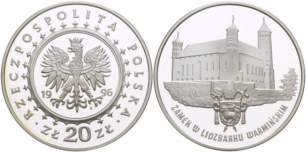 Польша 20 злотых 1996 MW, замок в Лидзбарк-Варминьски XIV век KM 309 серебро PROOF 1084-6-42