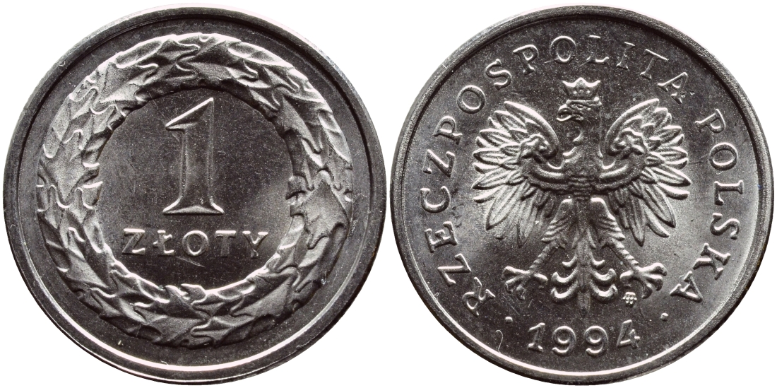 Польша 1 злотый 1994 MW KM 282 медно-никель UNC 4390-513