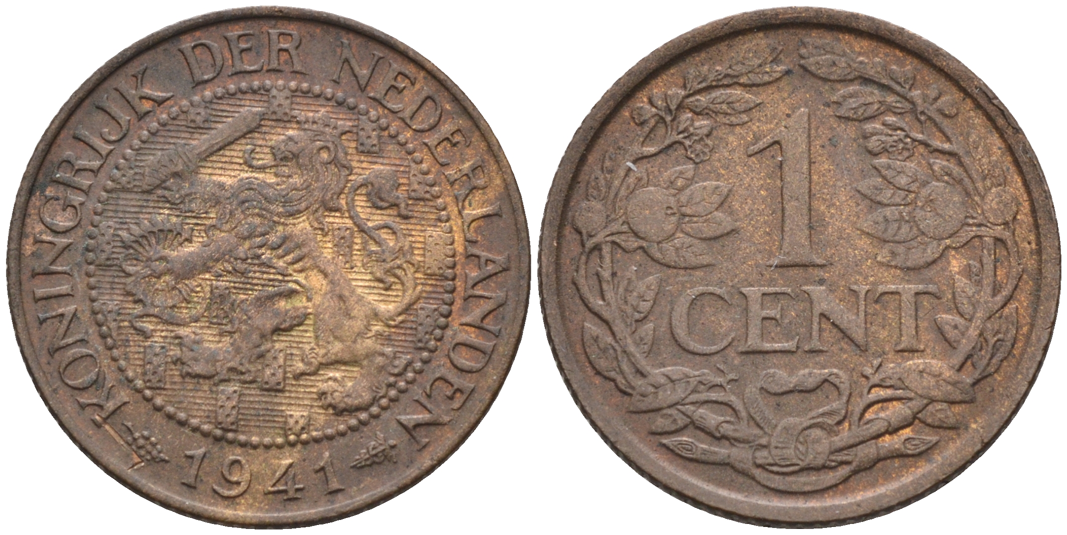 Нидерланды 1 цент 1941 Вильгельмина (1890-1948) KM 152  бронза    4169-227