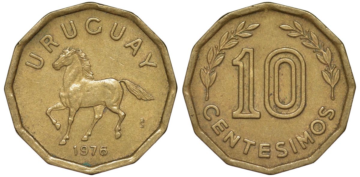 Уругвай 10 сентесимо 1976 KM 66 алюминиевая бронза 4164-742