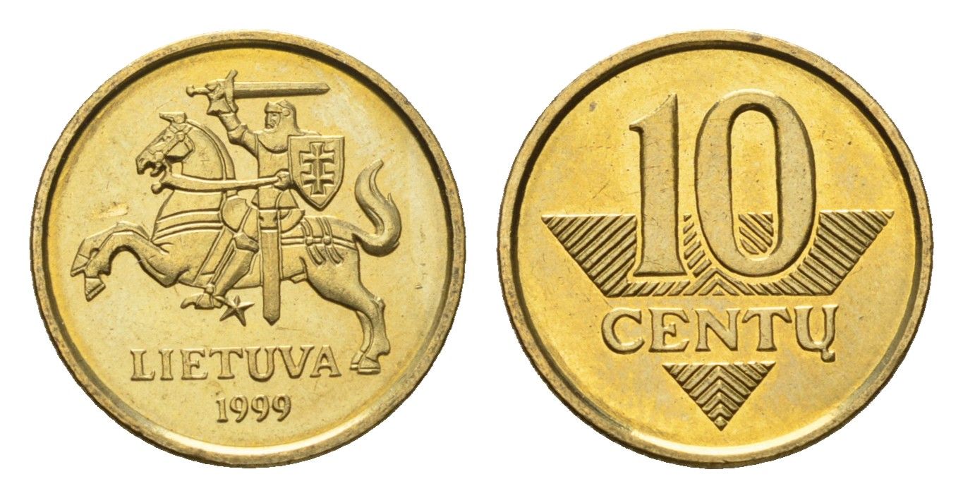 Литва 10 центов (сентов) 1999 KM 106 никель латунь UNC 4689-1125