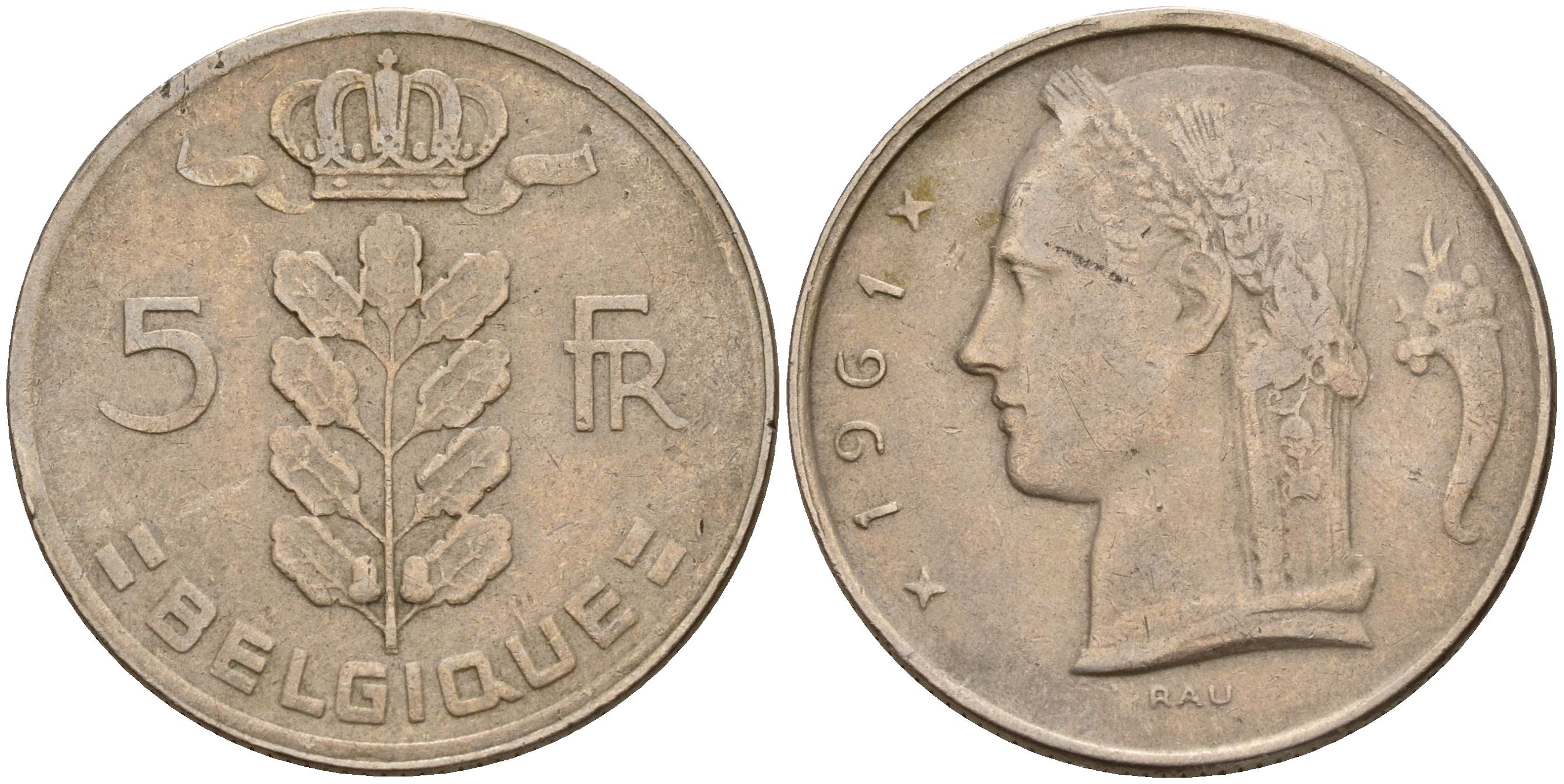 Бельгия 5 франков 1961 Belgique KM 134.1 медно-никель    4187-224