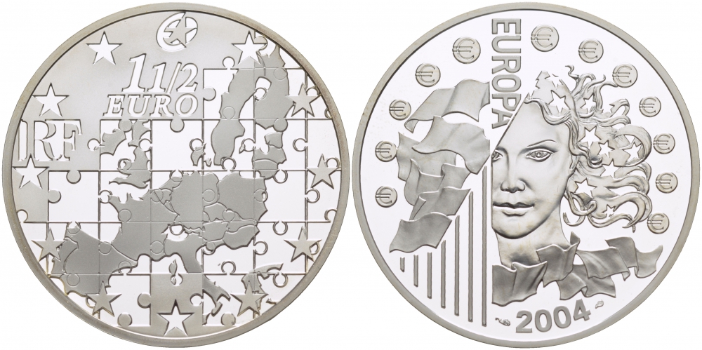 Франция 1 1/2 евро 2004 расширение Евросоюза KM 1391 серебро PROOF 11-161-42