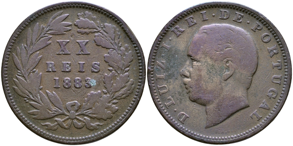 Португалия 20 рейсов 1883 Луиш (Людовик) I (1861-1889) KM 527 бронза 81-143