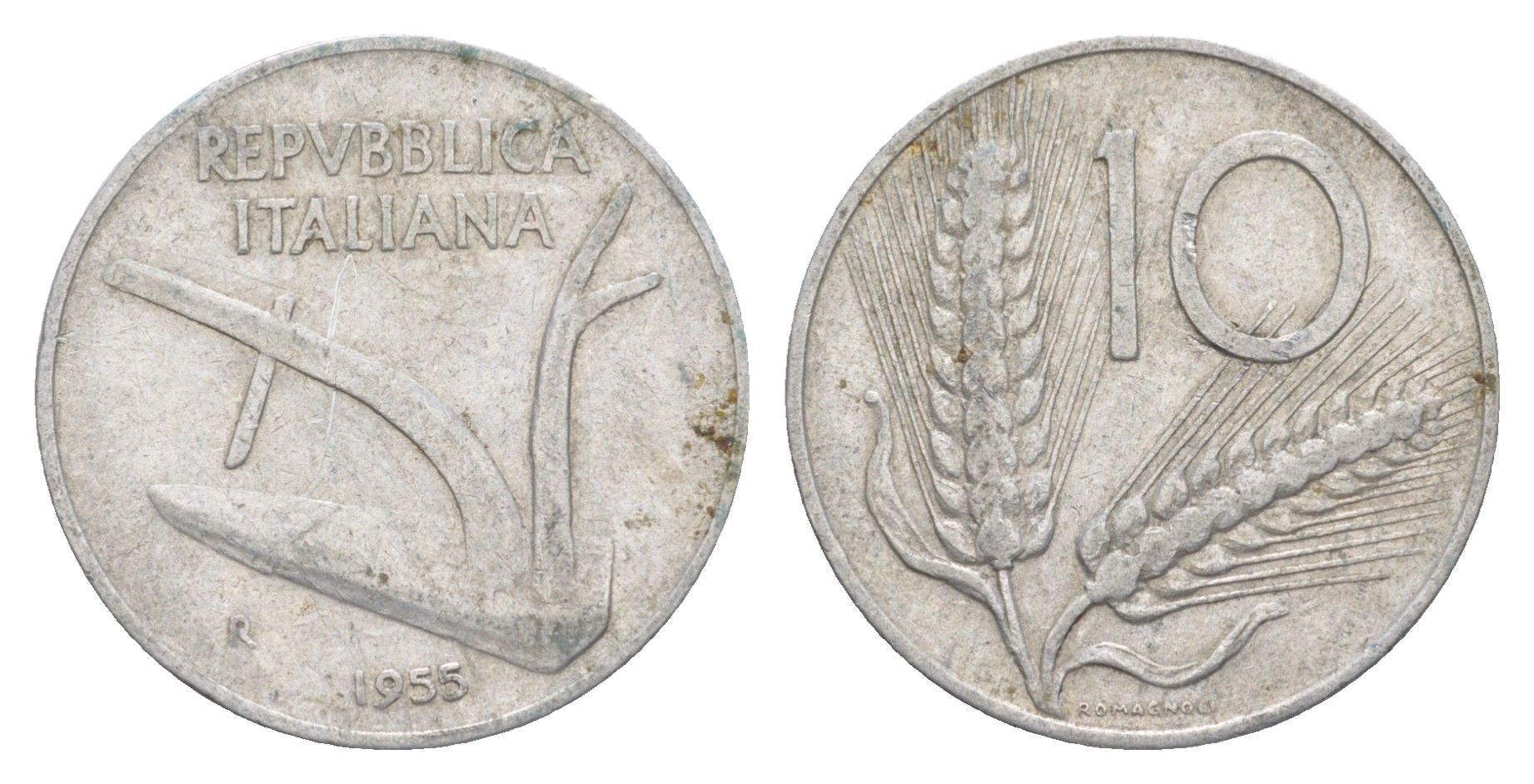 Италия 10 лир 1955 R, колосья KM 93 алюминий 4641-947