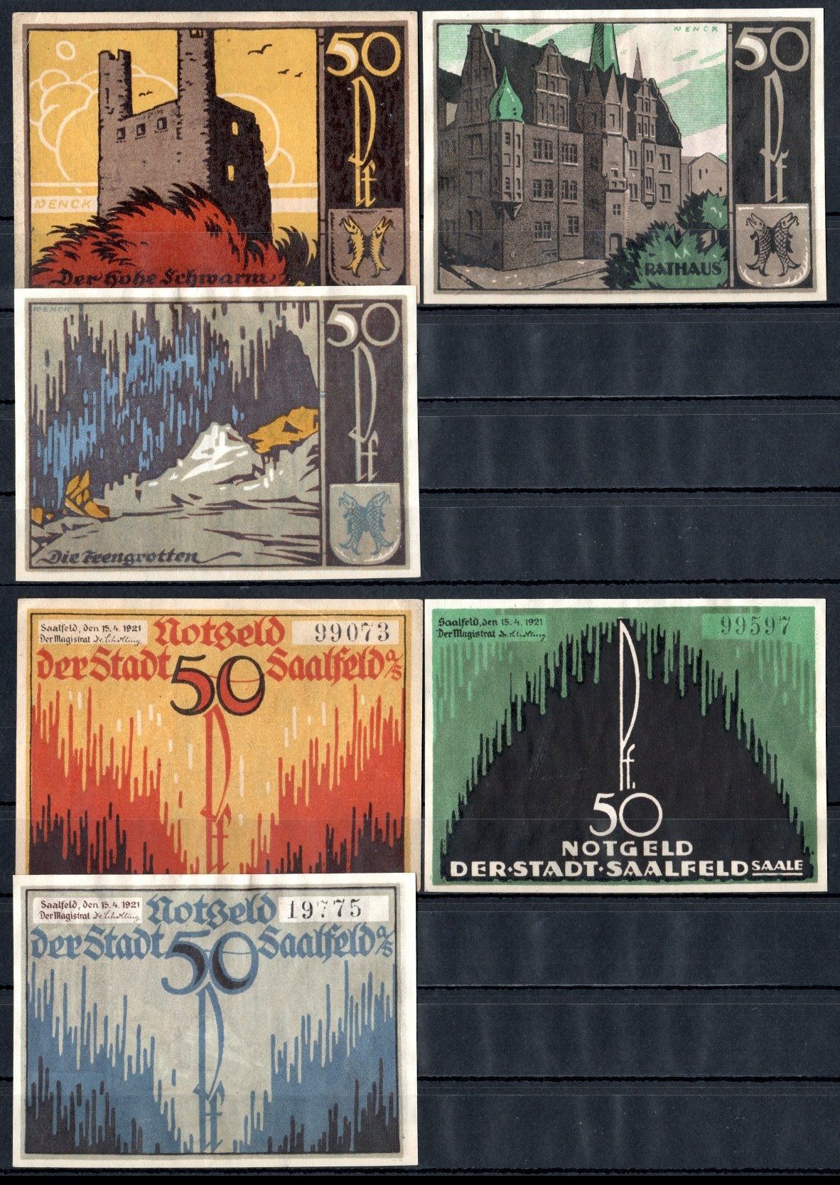 Заальфельд (Заале) (Тюрингия) полный набор из 3 нотгельдов (50 пфеннигов) 1921 Mehl Grabowski 1155 бумага aUNC 7553-19-2-1