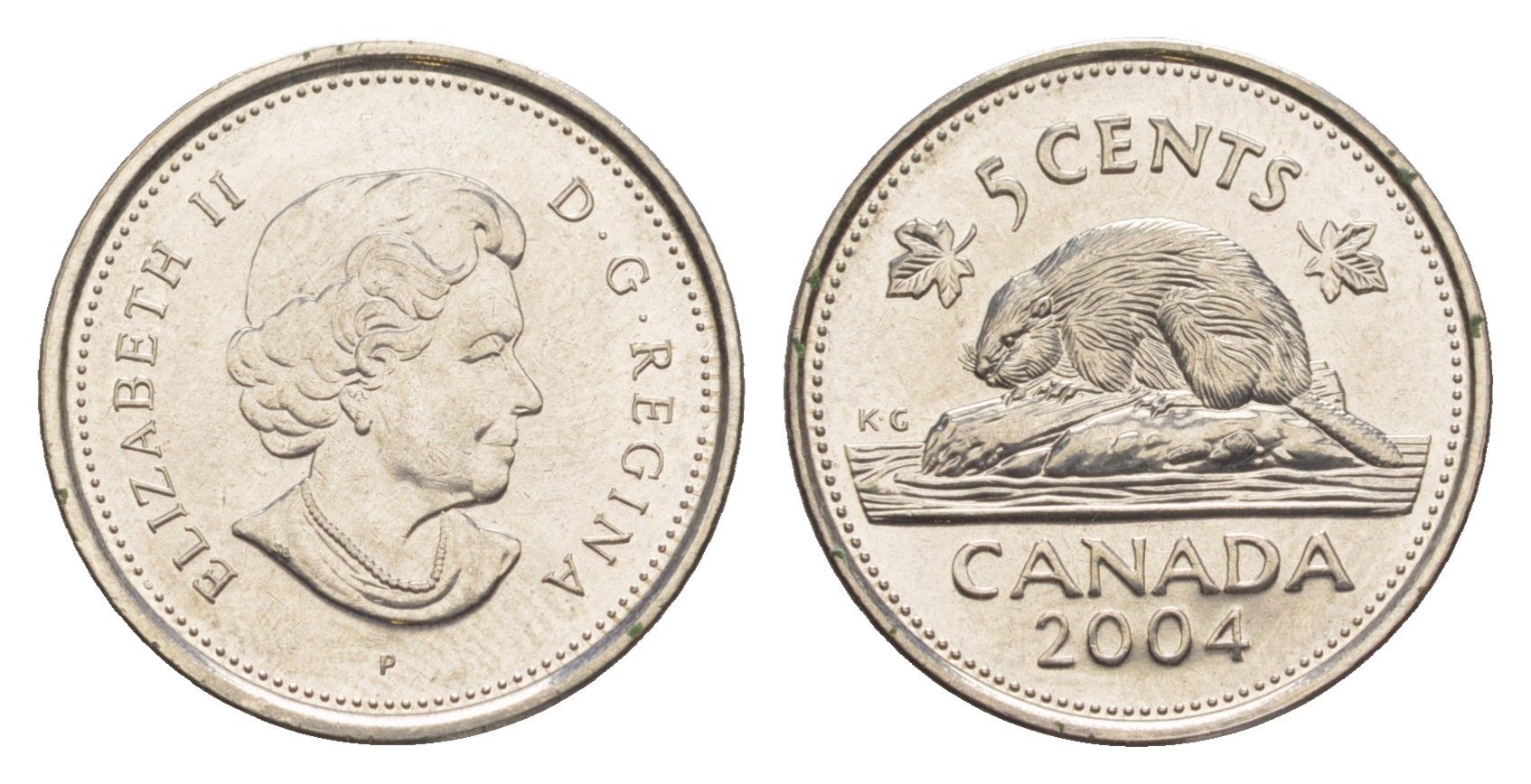 Канада 5 центов 2004 P, Елизавета II (1952-2022), бобр KM 491 сталь плакированная никелем UNC 4636-629