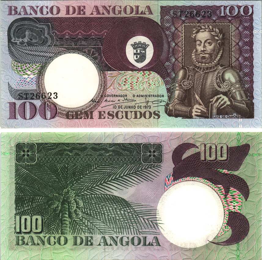 АНГОЛА 100 ЭСКУДО 1973 10 ИЮНЯ 1973, ЛУИС де КАМОЭНС, ПОДПИСЬ 10 Pick 106 бумага UNC (ПРЕСС) 7116-47-2-1